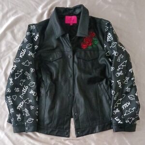 Torrid Black Leather Jacket with Tiger Graphic Details